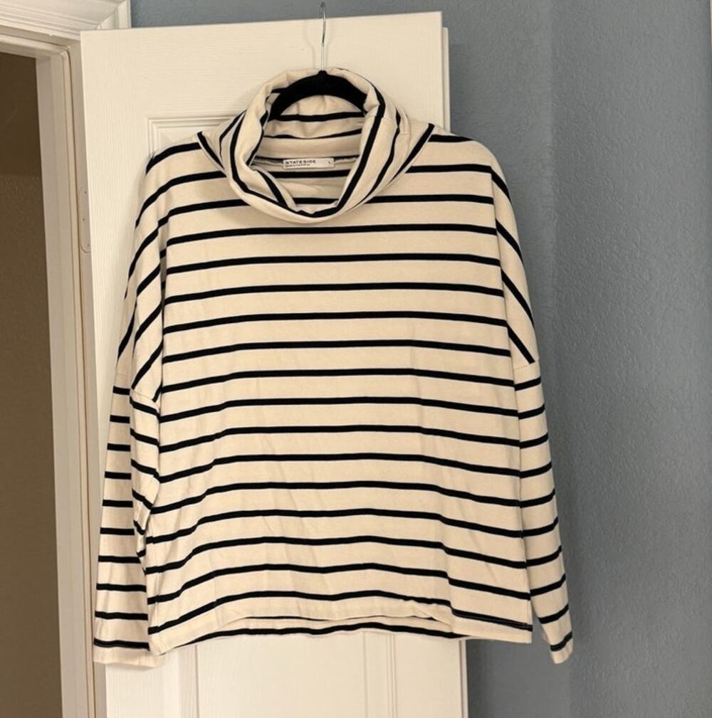 Stateside Cotton Jersey Funnel Neck Top Large